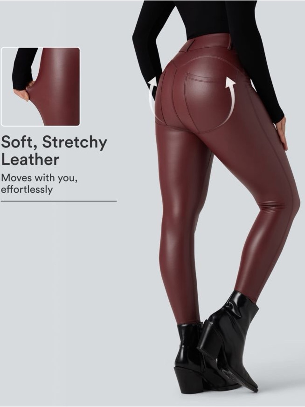 High Waisted Stretchy PU Fleece Casual Leggings with Pockets NWT